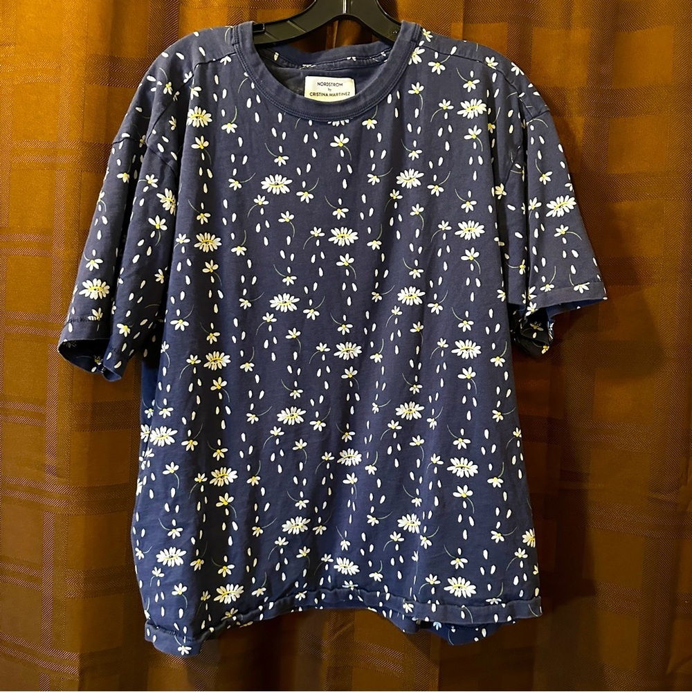 Cristina Martinez Nordstrom Blue White Floral Top Tee Men’s Shirt size large